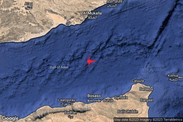Violento Terremoto M5.9 epicentro Yemen [Sea] alle 17:15:13 (15:15:13 UTC)