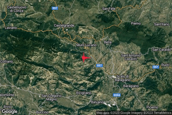 Lieve Terremoto M2.0 epicentro 2 km S Muro Lucano (PZ) alle 01:06:19 (23:06:19 UTC)