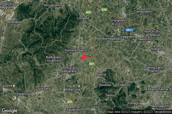 Lieve Terremoto M2.0 epicentro 2 km SE Nanto (VI) alle 15:11:16 (13:11:16 UTC)