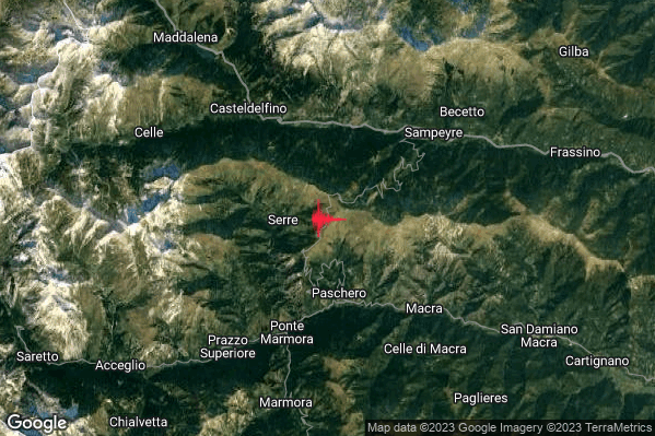 Leggero Terremoto M2.9 epicentro 2 km E Elva (CN) alle 17:29:39 (15:29:39 UTC)