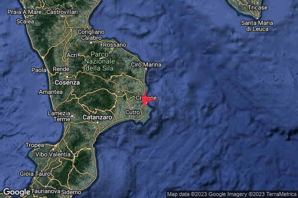 Debole Terremoto M2.3 epicentro Costa Ionica Crotonese (Crotone) alle 11:43:22 (09:43:22 UTC)