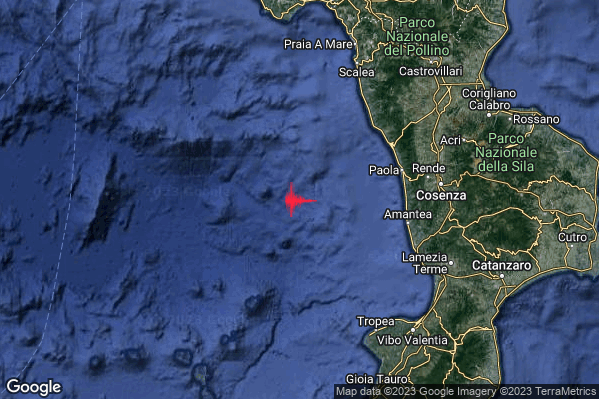 Debole Terremoto M2.4 epicentro Tirreno Meridionale (MARE) alle 10:18:55 (08:18:55 UTC)