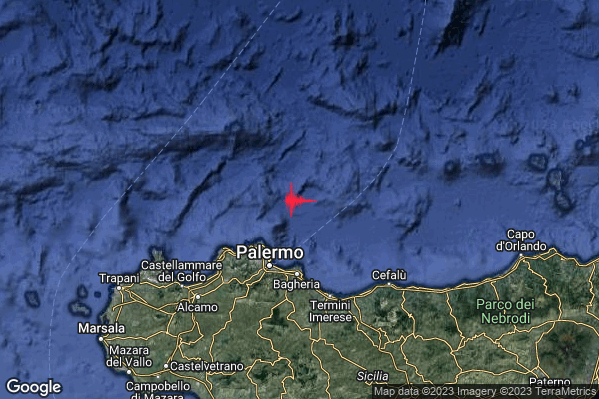 Debole Terremoto M2.4 epicentro Costa Siciliana centro-settentrionale (Palermo) alle 04:20:34 (02:20:34 UTC)