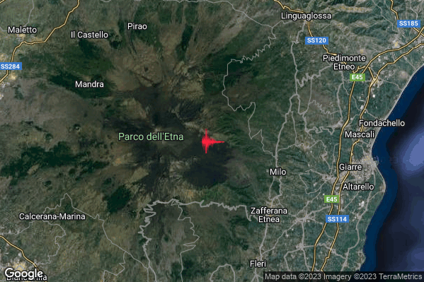Lieve Terremoto M2.1 epicentro 6 km W Milo (CT) alle 06:53:43 (04:53:43 UTC)