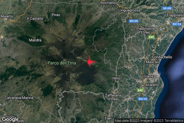 Lieve Terremoto M2.2 epicentro 6 km NW Milo (CT) alle 07:05:02 (05:05:02 UTC)