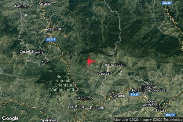 Debole Terremoto M2.4 epicentro 4 km NW Capizzi (ME) alle 08:28:49 (06:28:49 UTC)