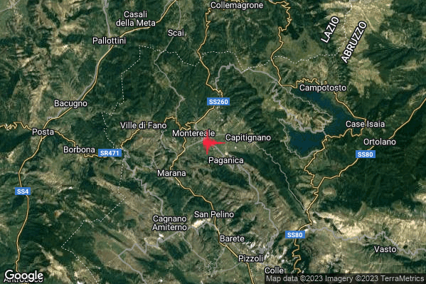 Lieve Terremoto M2.2 epicentro 2 km E Montereale (AQ) alle 05:48:00 (03:48:00 UTC)