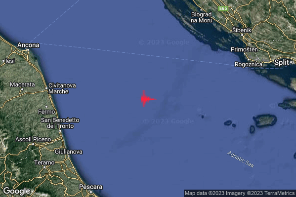 Lieve Terremoto M2.1 epicentro Adriatico Centrale (MARE) alle 06:53:56 (04:53:56 UTC)