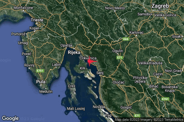 Debole Terremoto M2.7 epicentro Costa Croata Settentrionale (CROAZIA) alle 13:27:09 (11:27:09 UTC)