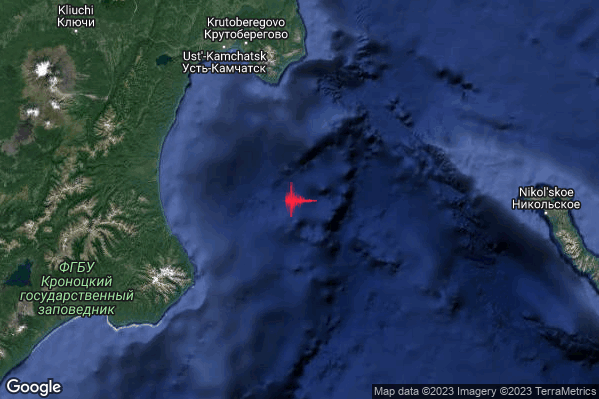 Severo Terremoto M5.6 epicentro Off east coast of Kamchatka Peninsula Russia [Sea: Russia] alle 16:01:51 (14:01:51 UTC)