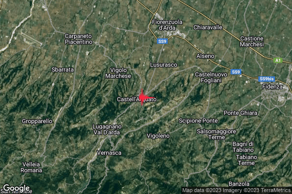 Lieve Terremoto M2.2 epicentro 1 km E Castell'Arquato (PC) alle 17:29:46 (15:29:46 UTC)