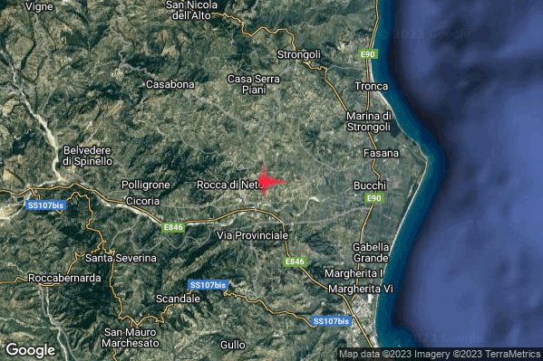 Debole Terremoto M2.3 epicentro 2 km E Rocca di Neto (KR) alle 04:25:42 (02:25:42 UTC)