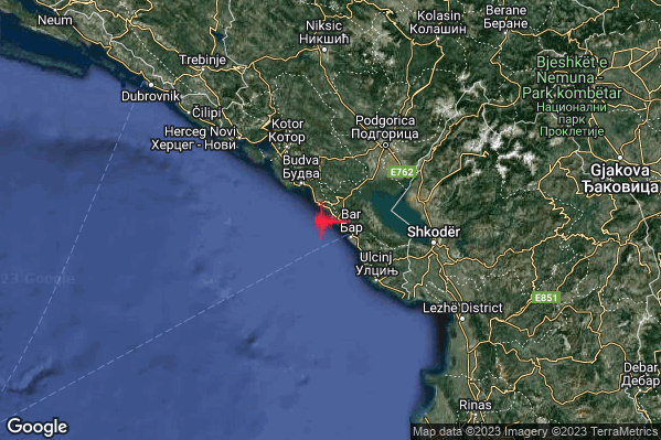 Debole Terremoto M2.7 epicentro Costa Montenegro (MONTENEGRO) alle 19:43:08 (17:43:08 UTC)