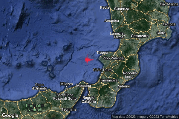 Debole Terremoto M2.5 epicentro Costa Calabra sud-occidentale (Catanzaro Vibo Valentia Reggio di Calabria) alle 17:27:31 (15:27:31 UTC)