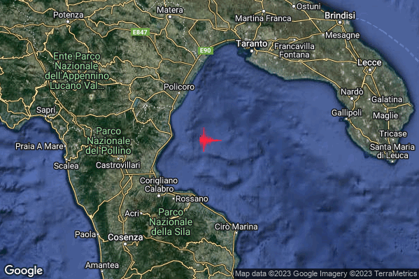 Lieve Terremoto M2.2 epicentro Mar Ionio Settentrionale (MARE) alle 03:14:23 (01:14:23 UTC)