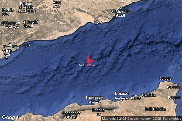 Violento Terremoto M5.9 epicentro Yemen [Sea] alle 09:17:50 (07:17:50 UTC)