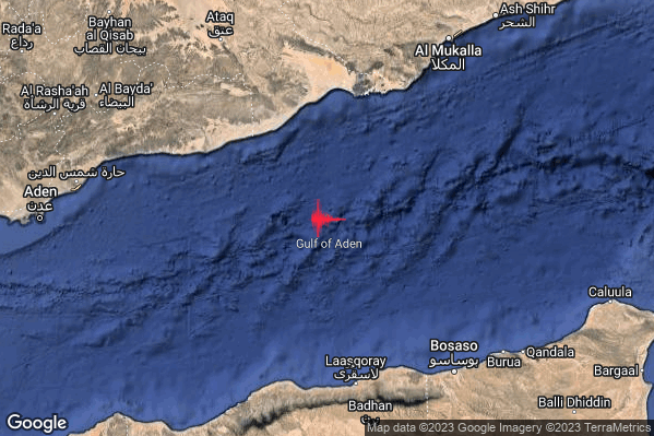 Severo Terremoto M5.5 epicentro Yemen [Sea] alle 15:58:08 (13:58:08 UTC)