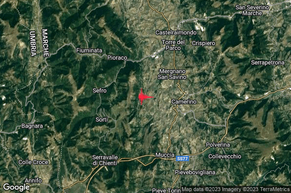 Lieve Terremoto M2.2 epicentro 4 km W Camerino (MC) alle 01:26:15 (23:26:15 UTC)