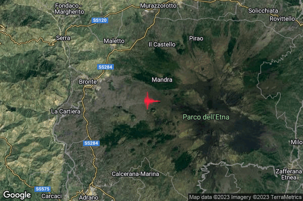 Lieve Terremoto M2.1 epicentro 8 km E Bronte (CT) alle 18:32:22 (16:32:22 UTC)