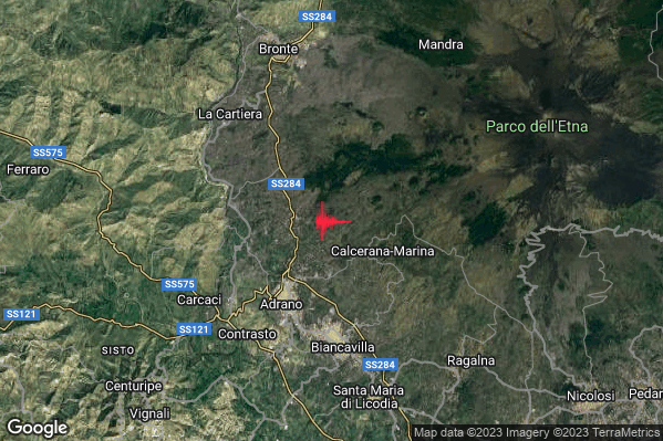 Lieve Terremoto M2.2 epicentro 5 km NE Adrano (CT) alle 18:39:44 (16:39:44 UTC)