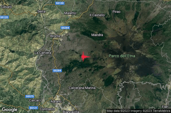 Debole Terremoto M2.6 epicentro 8 km SE Bronte (CT) alle 18:43:57 (16:43:57 UTC)