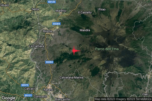 Debole Terremoto M2.4 epicentro 8 km SE Bronte (CT) alle 19:05:12 (17:05:12 UTC)