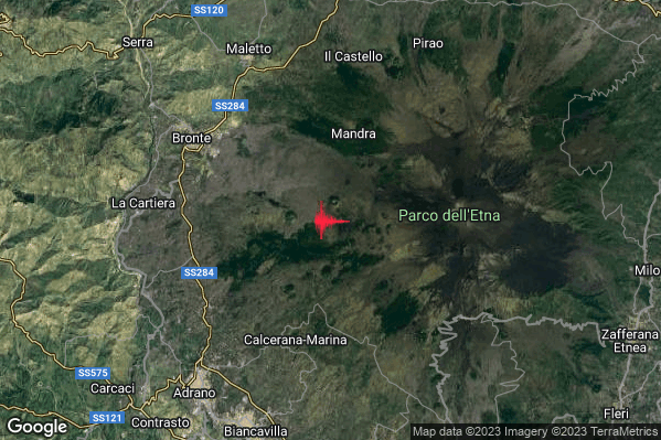 Debole Terremoto M2.5 epicentro 9 km SE Bronte (CT) alle 19:15:45 (17:15:45 UTC)