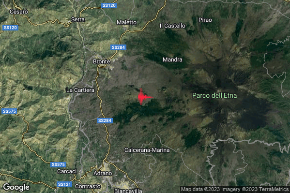 Lieve Terremoto M2.2 epicentro 7 km SE Bronte (CT) alle 21:19:45 (19:19:45 UTC)