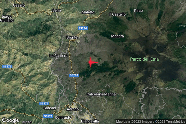 Lieve Terremoto M2.1 epicentro 6 km SE Bronte (CT) alle 21:56:01 (19:56:01 UTC)