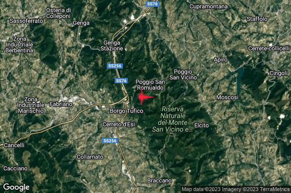 Debole Terremoto M2.4 epicentro 5 km NE Cerreto d'Esi (AN) alle 22:16:39 (20:16:39 UTC)