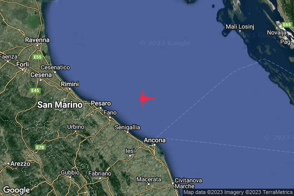 Moderato Terremoto M3.3 epicentro Costa Marchigiana Anconetana (Ancona) alle 01:37:20 (23:37:20 UTC)