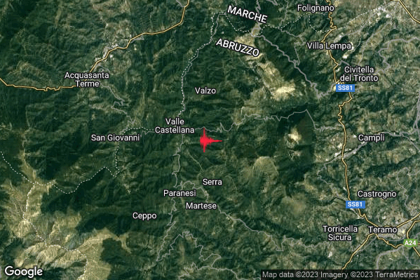 Debole Terremoto M2.3 epicentro 3 km E Valle Castellana (TE) alle 23:04:49 (21:04:49 UTC)