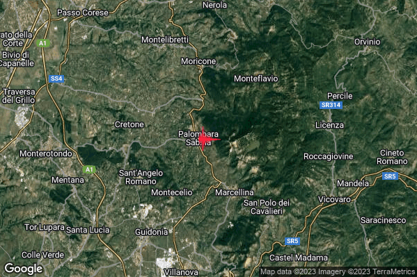 Debole Terremoto M2.4 epicentro 1 km E Palombara Sabina (RM) alle 11:43:57 (09:43:57 UTC)