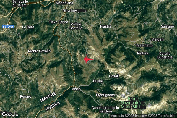 Leggero Terremoto M2.8 epicentro 4 km NW Ussita (MC) alle 00:34:56 (22:34:56 UTC)