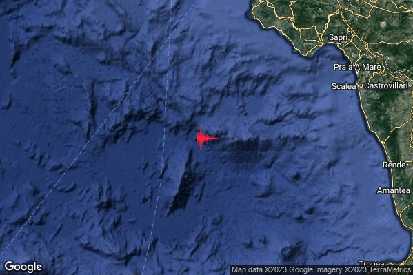 Debole Terremoto M2.3 epicentro Tirreno Meridionale (MARE) alle 12:47:46 (10:47:46 UTC)