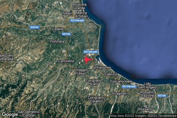 Lieve Terremoto M2.2 epicentro 8 km N Corigliano Calabro (CS) alle 04:42:31 (02:42:31 UTC)