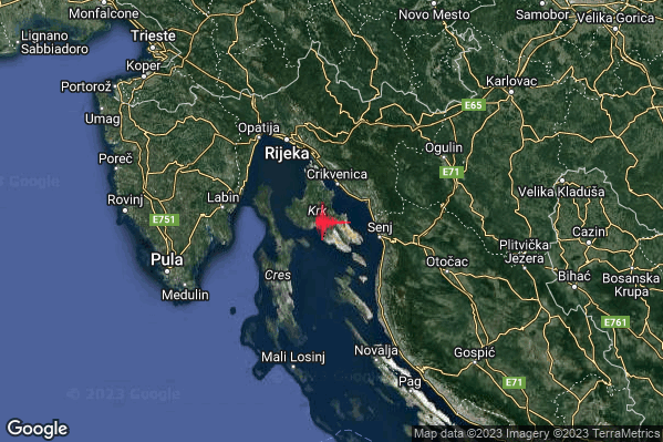 Debole Terremoto M2.7 epicentro Costa Croata Settentrionale (CROAZIA) alle 20:08:53 (18:08:53 UTC)