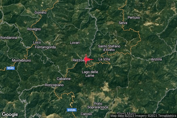 Debole Terremoto M2.7 epicentro 1 km E Rezzoaglio (GE) alle 06:45:19 (04:45:19 UTC)