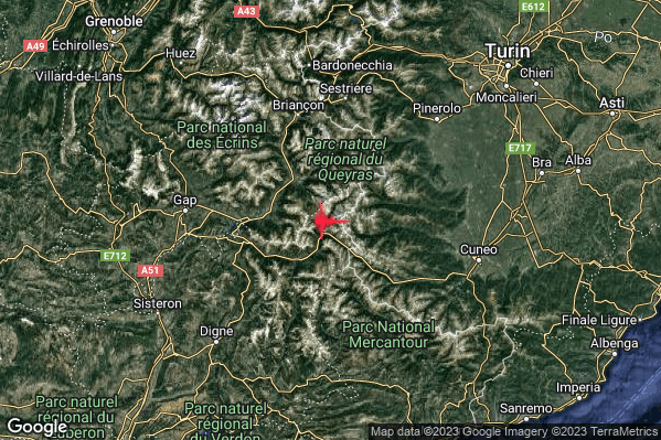 Debole Terremoto M2.3 epicentro Confine Italia-Francia (FRANCIA) alle 08:16:13 (06:16:13 UTC)
