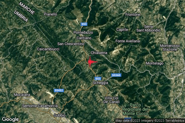 Debole Terremoto M2.3 epicentro 4 km NW Scheggia e Pascelupo (PG) alle 01:37:00 (23:37:00 UTC)