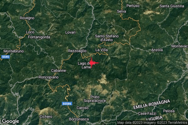 Lieve Terremoto M2.2 epicentro 3 km SE Rezzoaglio (GE) alle 02:37:09 (00:37:09 UTC)