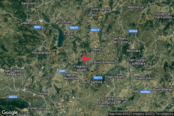 Debole Terremoto M2.3 epicentro 3 km SW Reino (BN) alle 08:28:06 (06:28:06 UTC)