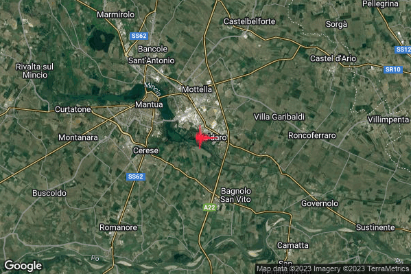 Debole Terremoto M2.3 epicentro 4 km S San Giorgio di Mantova (MN) alle 19:16:57 (17:16:57 UTC)