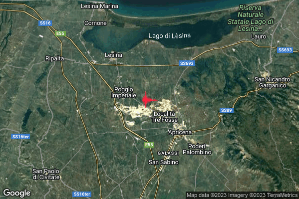 Lieve Terremoto M2.0 epicentro 3 km E Poggio Imperiale (FG) alle 16:48:40 (14:48:40 UTC)
