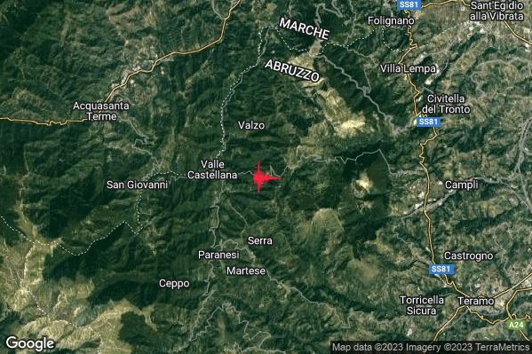 Lieve Terremoto M2.0 epicentro 3 km E Valle Castellana (TE) alle 18:01:56 (16:01:56 UTC)