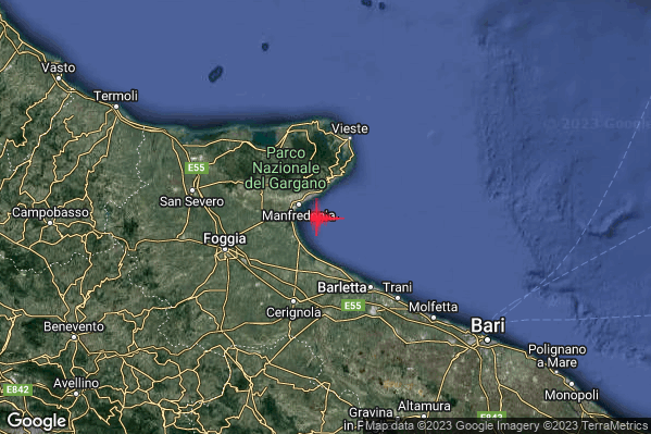 Lieve Terremoto M2.0 epicentro Golfo di Manfredonia (Foggia) alle 23:24:22 (21:24:22 UTC)