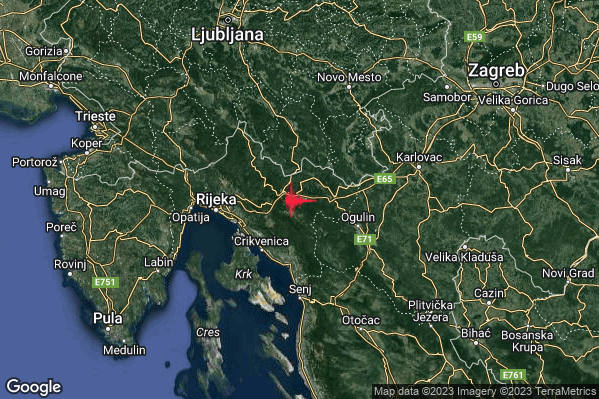 Leggero Terremoto M3.1 epicentro Confine Slovenia-Croazia (SLOVENIA CROAZIA) alle 10:00:19 (08:00:19 UTC)