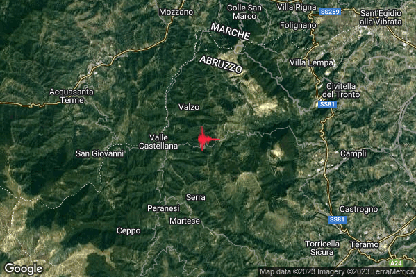 Lieve Terremoto M2.0 epicentro 4 km E Valle Castellana (TE) alle 12:15:55 (10:15:55 UTC)