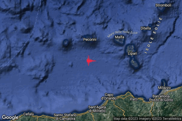 Debole Terremoto M2.4 epicentro Isole Eolie (Messina) alle 12:46:41 (10:46:41 UTC)