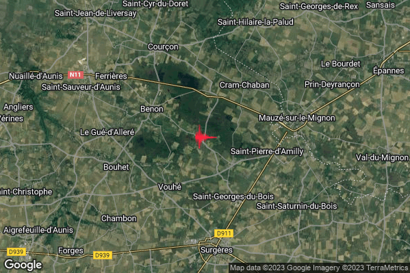 Forte Terremoto M5.0 epicentro France alle 18:38:28 (16:38:28 UTC)